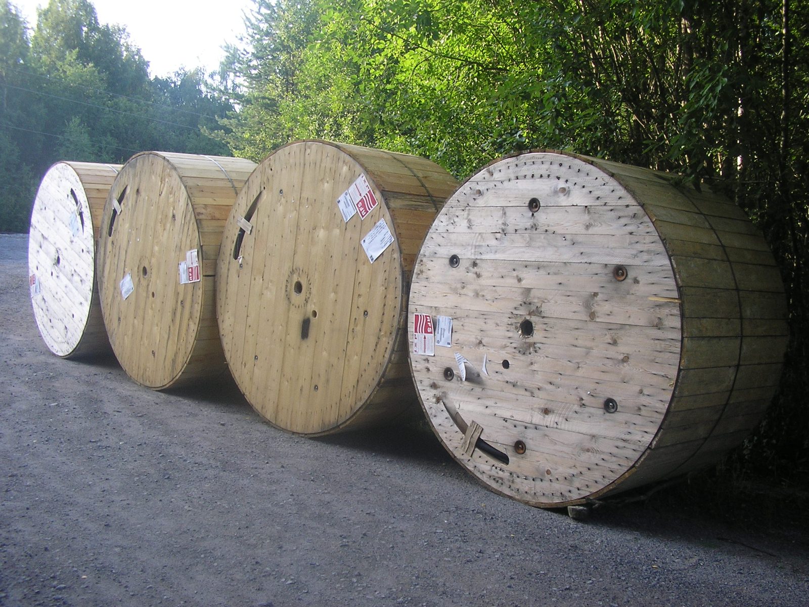Stack of large industrial MV cable reels