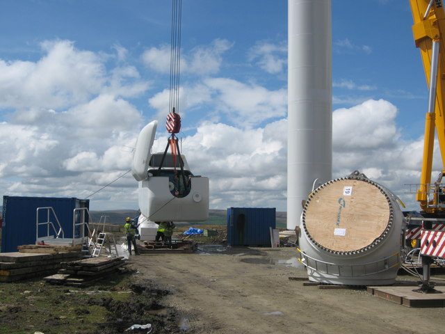 Wind turbine nacelle being prepared for installation